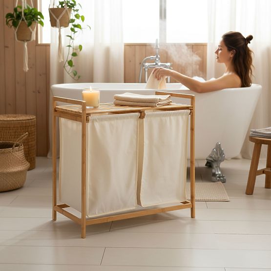 Bambusový kôš na bielizeň alebo hračky HANOI 2 priehradky