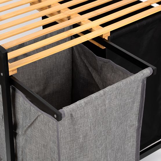 bambusový kôš na bielizeň alebo hračky HANOI BLACK 2 priehradky DUO FARBA
