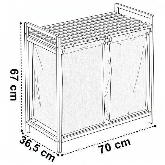 bambusový kôš na bielizeň alebo hračky HANOI BLACK 2 priehradky DUO FARBA