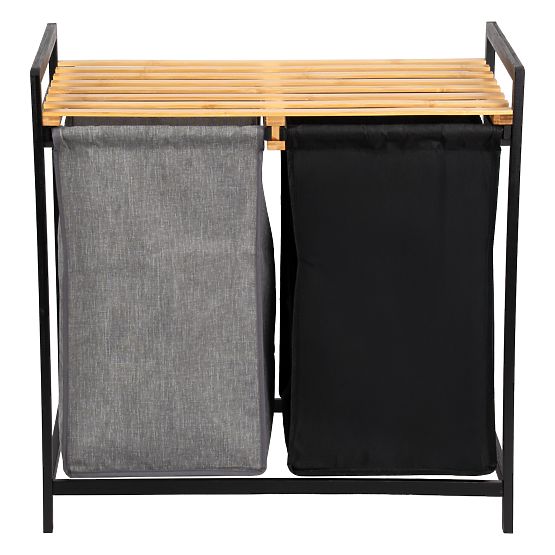 bambusový kôš na bielizeň alebo hračky HANOI BLACK 2 priehradky DUO FARBA