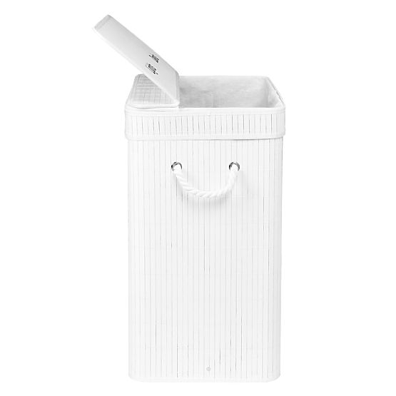 Bambusový kôš na bielizeň s vekom 100L biely
