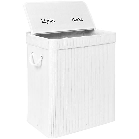 Bambusový kôš na bielizeň s vekom 100L biely
