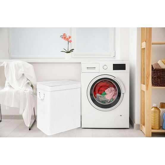 Bambusový kôš na bielizeň s vekom 100L biely