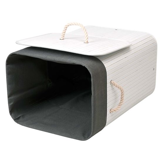 Bambusový kôš na bielizeň s vekom 80L bielo-sivý