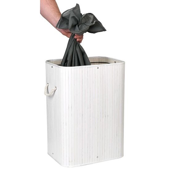 Bambusový kôš na bielizeň s vekom 80L bielo-sivý