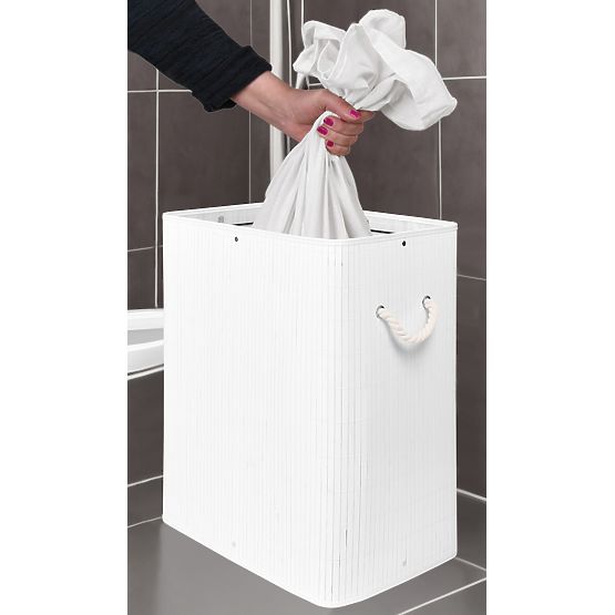 Bambusový kôš na bielizeň s vekom SOREN 80L biely