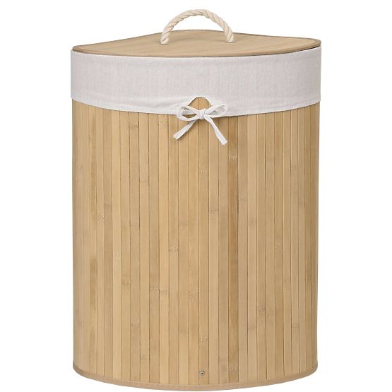 Bambusový rohový kôš na prádlo s vekom natural 60L