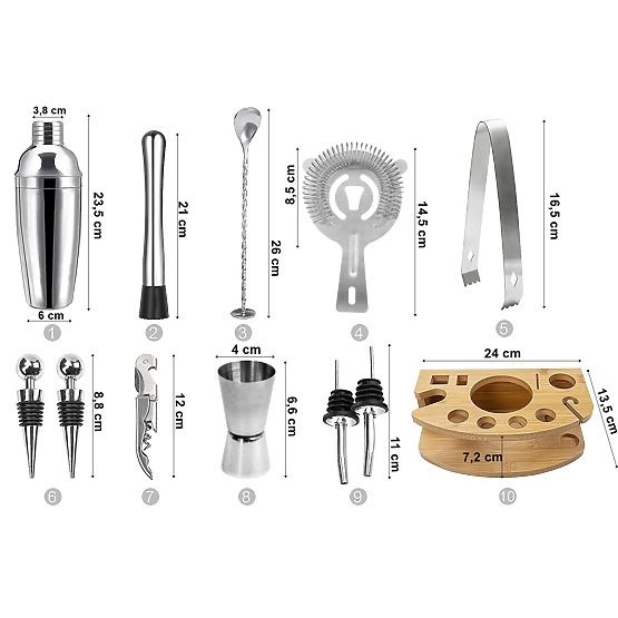 Barmanská sada CHESTER chrómovaná 12 dielov