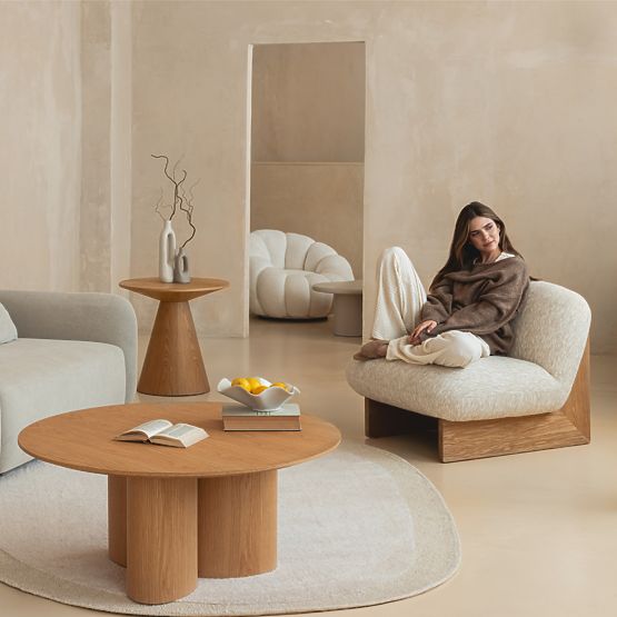 Bočný stolík Abisko, 60 cm, okrúhly, prírodná dubová dyha