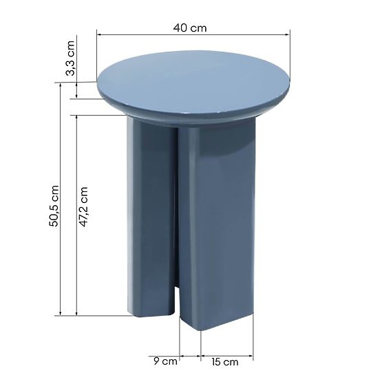Bočný stolík Brie 40 cm, tlmená modrá, lesklý