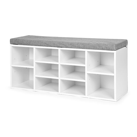 Botník so sivým vankúšom 10 políc biely