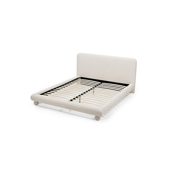 Čalúnená posteľ Booli 140x200 cm, s roštom, guľové nohy, svetlo béžová