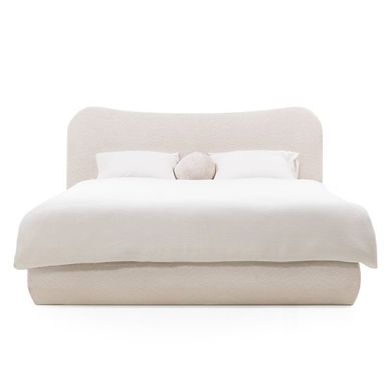 Čalúnená posteľ Derry 140x200 cm, s roštom a úložným priestorom, zaoblená, béžová