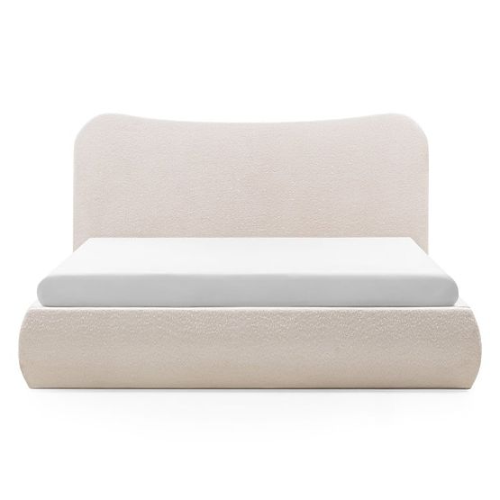 Čalúnená posteľ Derry 140x200 cm, s roštom a úložným priestorom, zaoblená, béžová