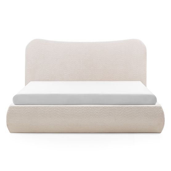 Čalúnená posteľ Derry 140x200 cm, s roštom a úložným priestorom, zaoblená, béžová