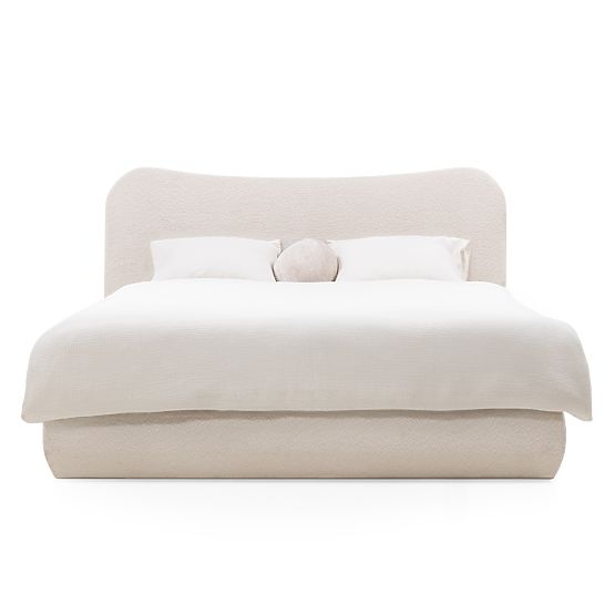 Čalúnená posteľ Derry 160x200 cm, s roštom a úložným priestorom, zaoblená, béžová