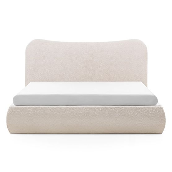 Čalúnená posteľ Derry 160x200 cm, s roštom a úložným priestorom, zaoblená, béžová