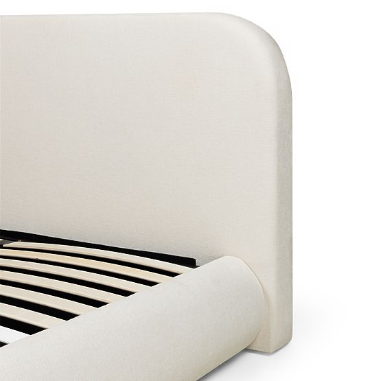 Čalúnená posteľ Lumi 160x200 cm, s roštom a úložným priestorom, zaoblená, svetlo béžová