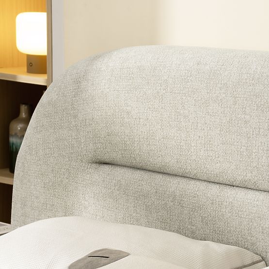 Čalúnená posteľ Luno 160x200 cm, s roštom a úložným priestorom, svetlo béžová, zaoblená