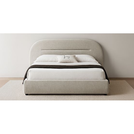 Čalúnená posteľ Luno 160x200 cm, s roštom a úložným priestorom, svetlo béžová, zaoblená