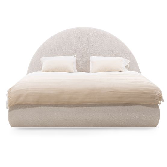 Čalúnená posteľ Orbi 140x200 cm, s roštom a úložným priestorom, zaoblená, béžová