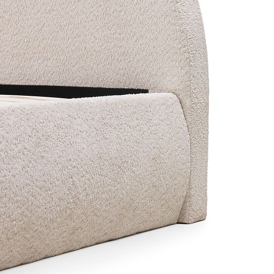 Čalúnená posteľ Orbi 140x200 cm, s roštom a úložným priestorom, zaoblená, béžová