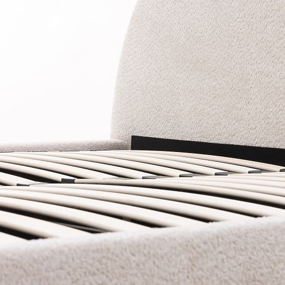 Čalúnená posteľ Orbi 160x200 cm, s roštom a úložným priestorom, zaoblená, béžová