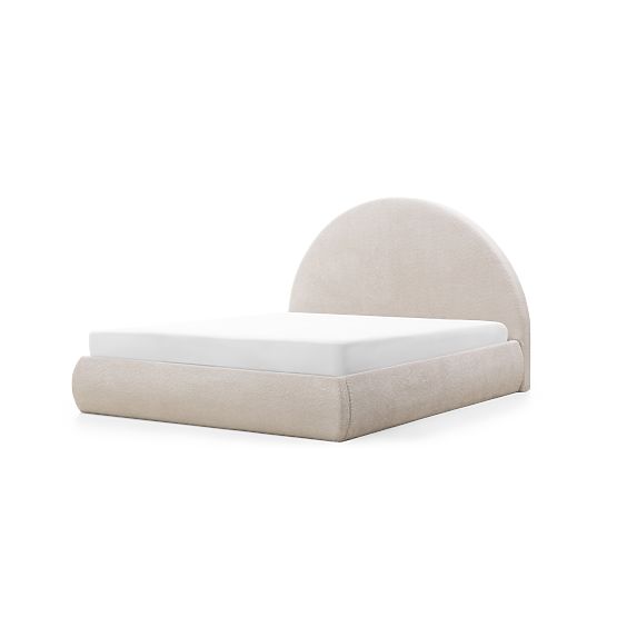 Čalúnená posteľ Orbi 160x200 cm, s roštom a úložným priestorom, zaoblená, béžová