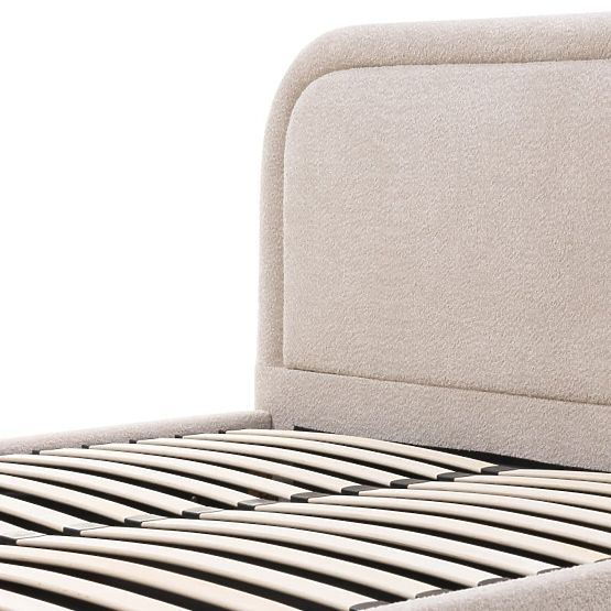 Čalúnená posteľ Ovoid 160x200 cm, s roštom a úložným priestorom, zaoblená, béžová