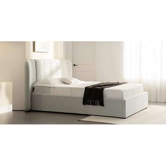 Čalúnená posteľ Snoovia 160x200 cm, s roštom a úložným priestorom, svetlo béžová