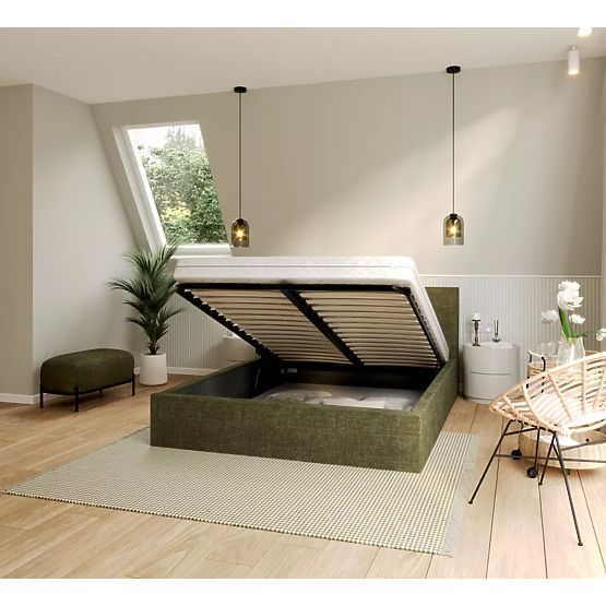 Čalúnená posteľ TULSA 140 x 200 cm - Olivovo zelená