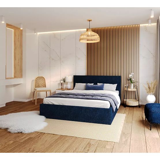 Čalúnená posteľ TULSA 140 x 200 cm - Tmavomodrá