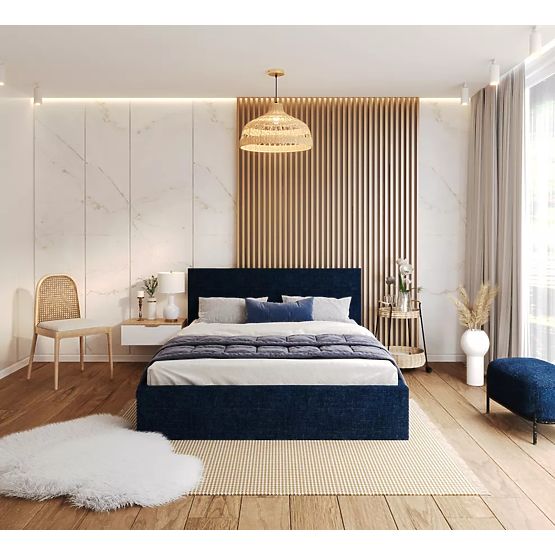 Čalúnená posteľ TULSA 160 x 200 cm - Tmavo modrá