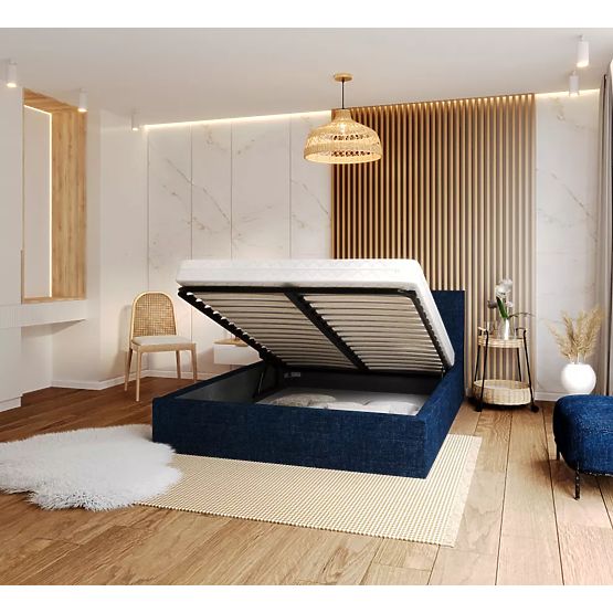 Čalúnená posteľ TULSA 180 x 200 cm - Tmavo modrá