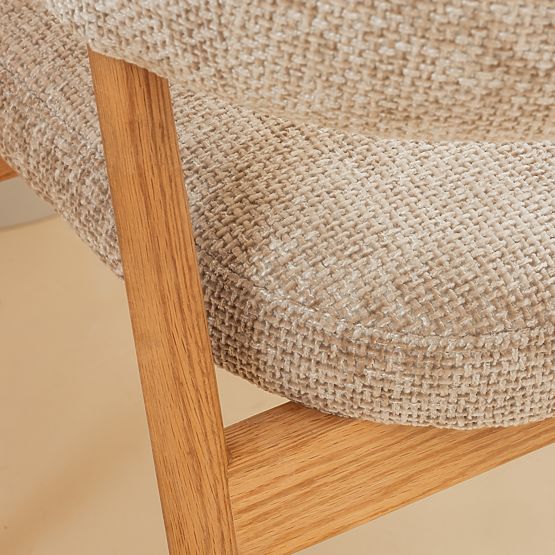 Čalúnená stolička Giovani, béžová/dubové drevo, zaoblená