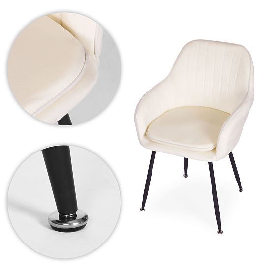 Čalúnená zamatová moderná stolička do jedálne a obývacej izby krémová ModernHome