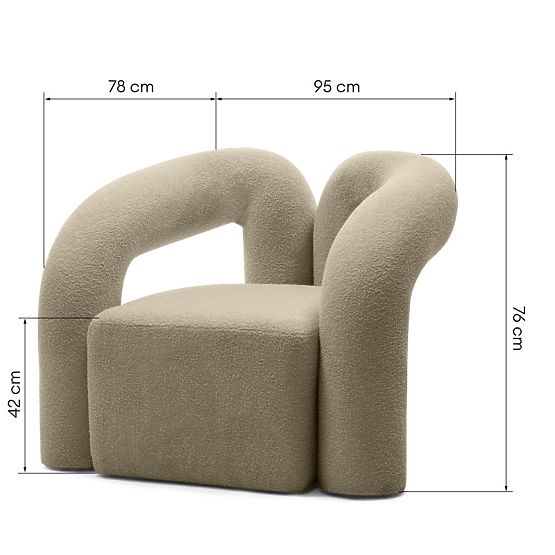 Čalúnené kreslo Merry hnedé, boucle, oblé tvary