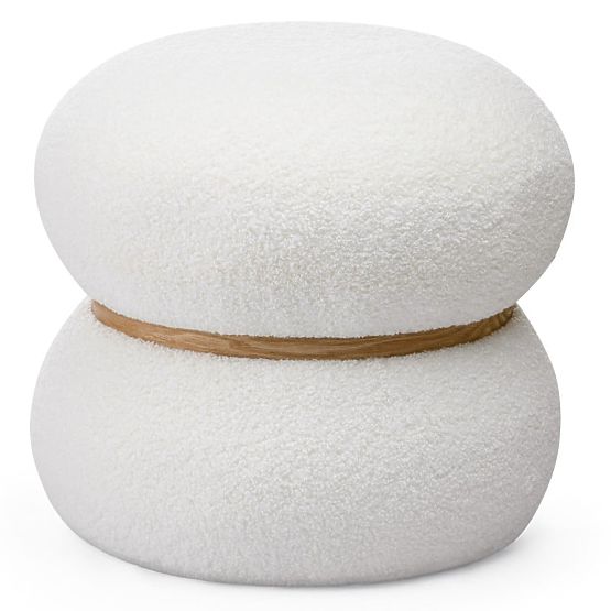 Čalúnený puf Muss, okrúhly, biely, boucle