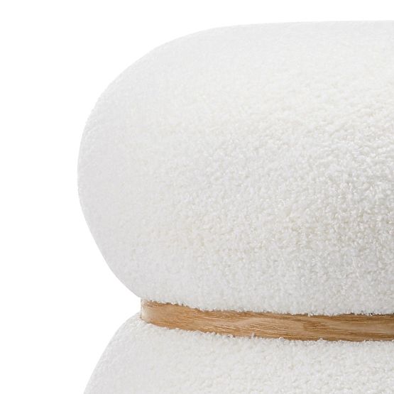 Čalúnený puf Muss, okrúhly, biely, boucle