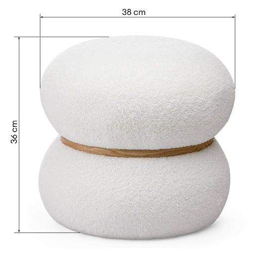 Čalúnený puf Muss, okrúhly, biely, boucle