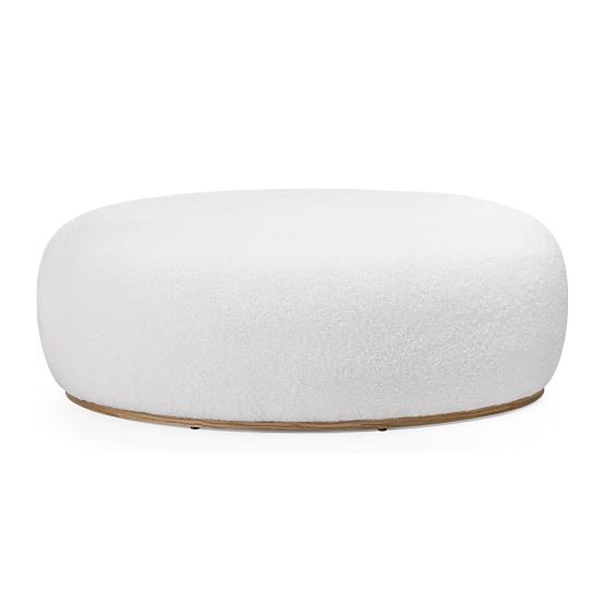 Čalúnený puf Stone, biely, oblý tvar