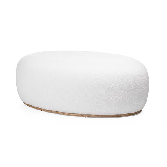 Čalúnený puf Stone, biely, oblý tvar