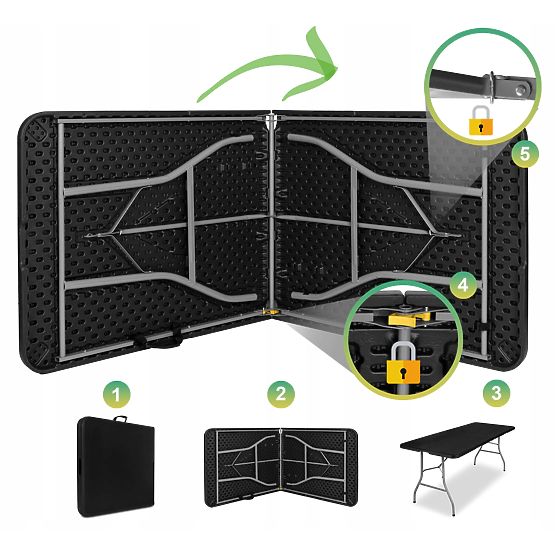 Cateringová sada FETA BLACK 180 cm + 6 stoličiek BLACK