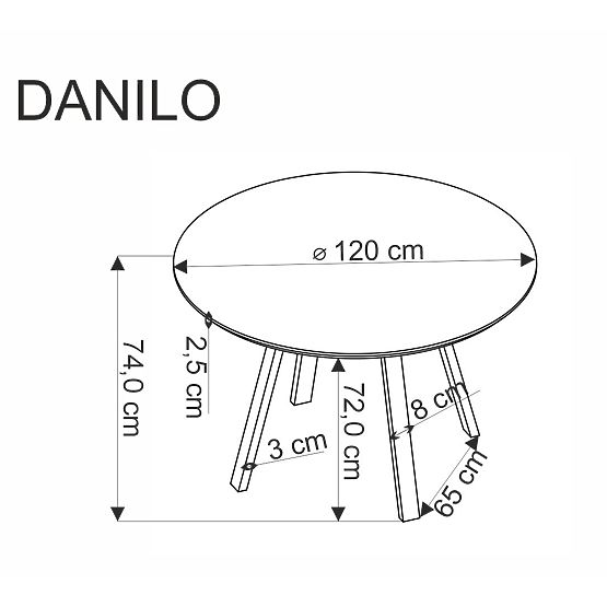 DANILO okrúhly stôl, doska - orechová, nohy - čierne (2p=1ks)