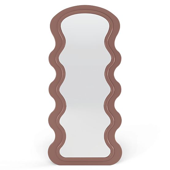 Dekoratívne závesné zrkadlo v drevenom ráme Vale 177x75 cm, vlnité, organický tvar, mocha mo