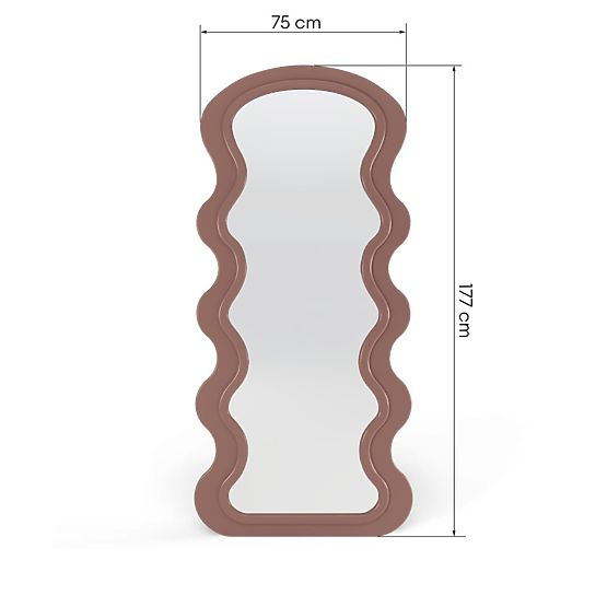 Dekoratívne závesné zrkadlo v drevenom ráme Vale 177x75 cm, vlnité, organický tvar, mocha mo