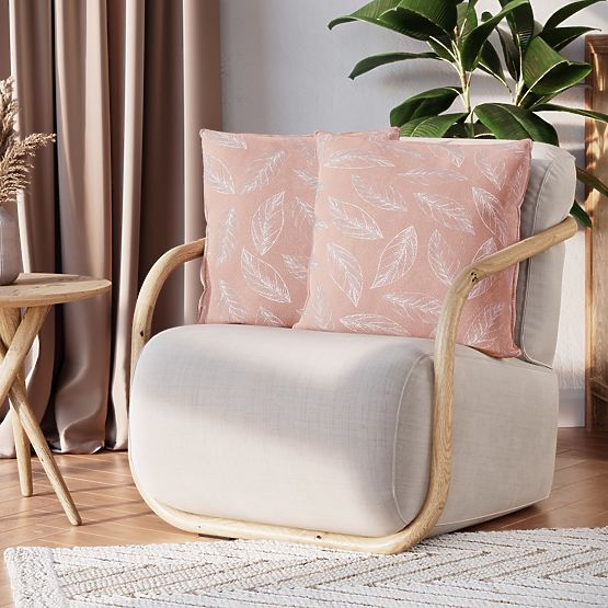 Dekoratívny poťah na vankúš CALM púdrovo ružová s rastlinným motívom klasický štýl zamat 45x45 ame