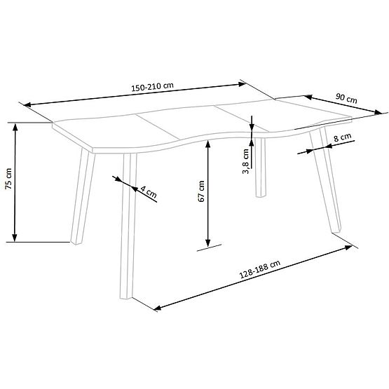 DICKSON 2 rozkladací stôl 150-210/90 cm, doska - prírodná, nohy - čierne (2p=1ks)