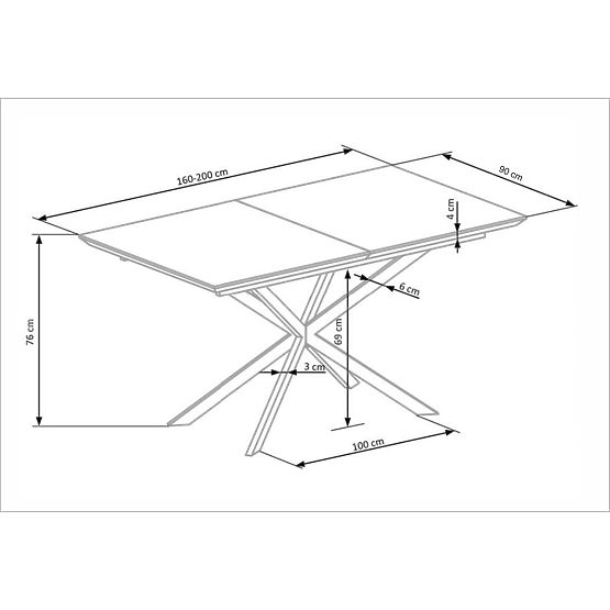 DIESEL rozkladací stôl doska - biely mramor / tmavo sivá, nohy - čierne (2p=1ks)