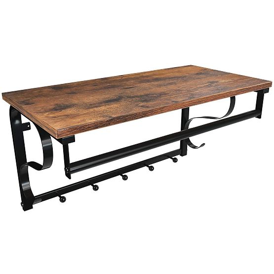 Drevená polica s vešiakmi na oblečenie LOFT